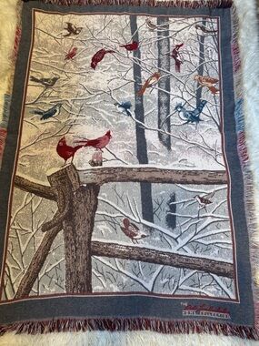 Vintage Bob Timberlake Cardinal Woven Throw Blanket USA 66x47 Cotton